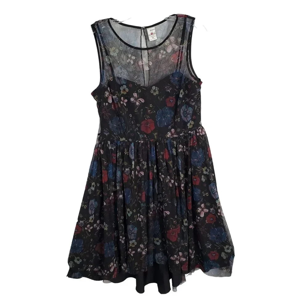 Lauren Conrad x Disney Size 10 Dress Tulle Overlay Fit Flare Midi Hi Lo Floral - Picture 2 of 15